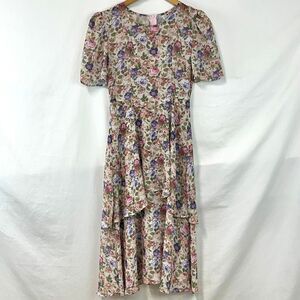 Kids La Belle Vintage 80s Floral Basque Waist Tiered Dress Girls 14 Cottage‎